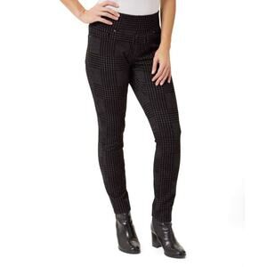 Nanette Flocked Glen Plaid Jeggings Black Gray XS